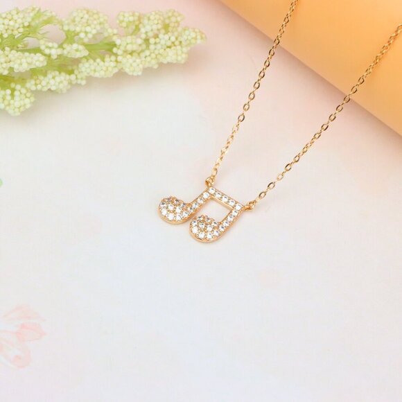 "Sparkling Music Note Pendant Rose Gold Necklace, XPNL1892 - Picture 6 of 12
